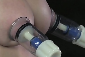 Nipple pumped bdsm sub whipped