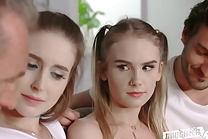 Two vest-pocket teen daughters novelty behind the scenes fuck dad's for new chamber