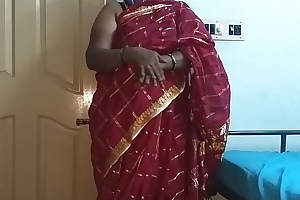 Desi indian tamil telugu kannada malayalam hindi horny amateur wife vanitha wearing cherry red colour saree showing big tits and shaved bawdy cleft press fixed tits press nip rubbing bawdy cleft masturbation