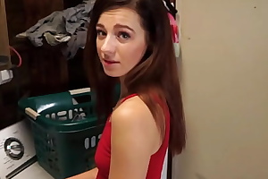 Tiny teen stepdaughter is stepdad's breakfast & laundry recreation pov
