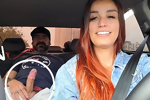 Rideshare serving-wench catches passenger jerking off from behind and fucks him hard in the car, wild tension and dripping need