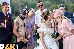 BRIDE4K. Low-spirited bride with natural tits is having a kinky sex with a groom clothed up painless a hound